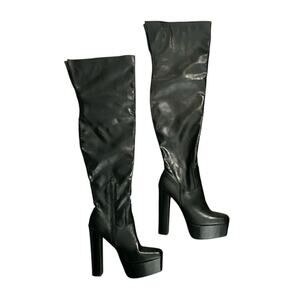 Abbey Black Thigh High Goth Boots: Size 8